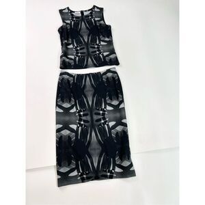 Akris Punto Top Skirt Set Womens 4 Black Handprint Sleeveless goth art to wear